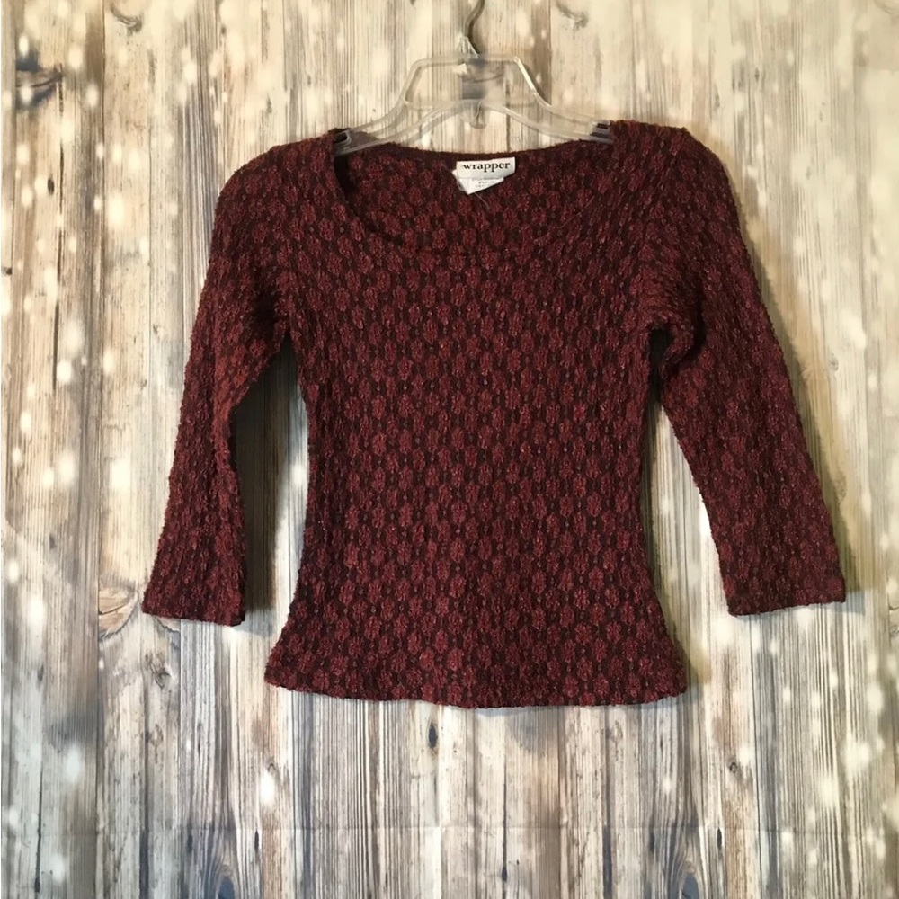 Wrapper Womens Crew Neck 3/4 Sleeve Red Top Shirt Size M